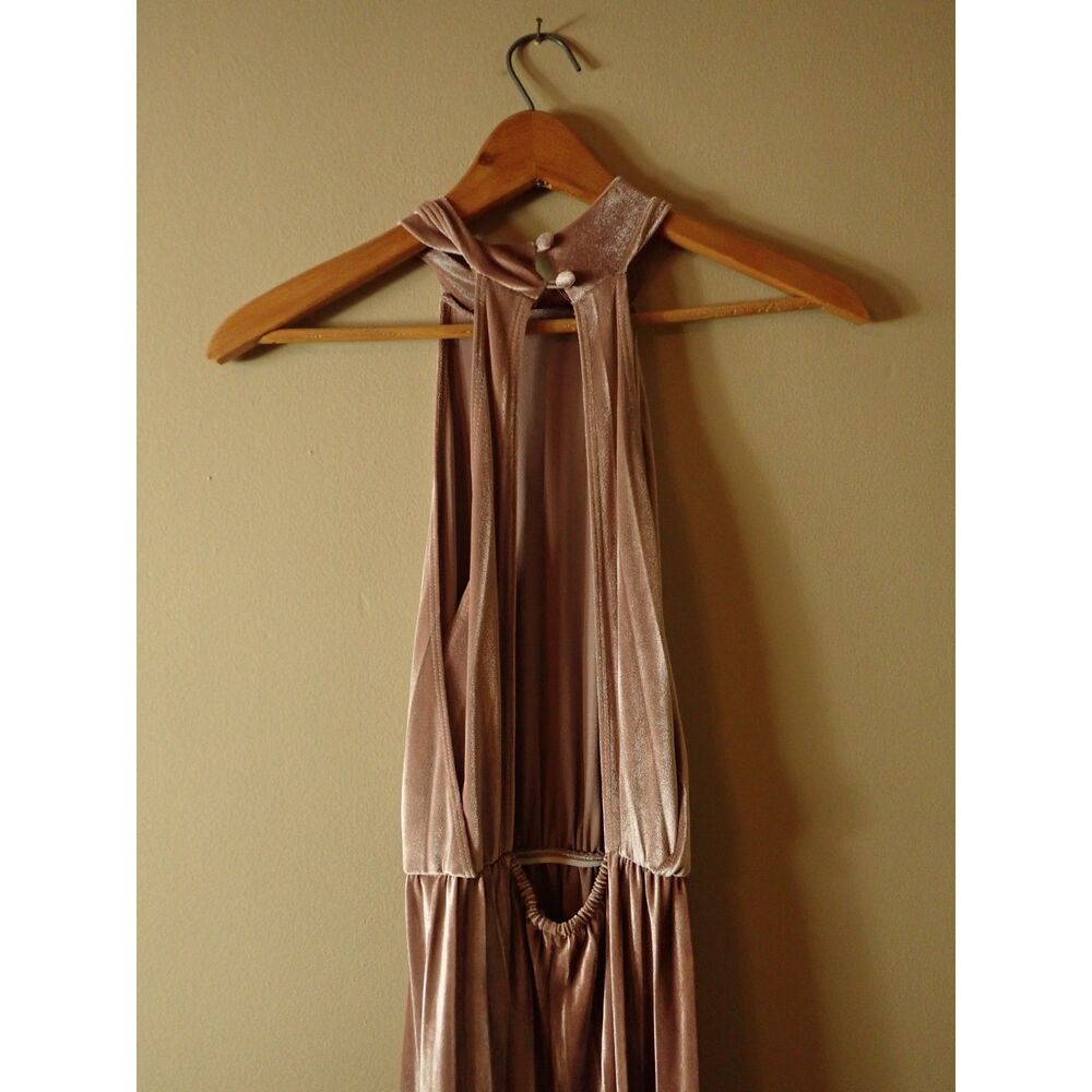 ASOS High Neck Pleated Champaign Pink Formal Maxi Dress Velvet Size 8 Chic Glam - Picture 7 of 16